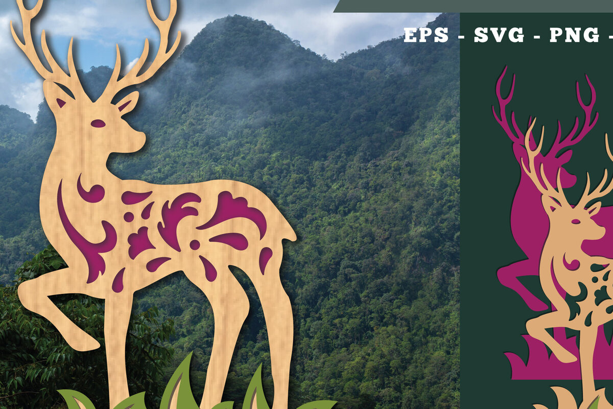 Intra απο ξύλο plywood 3mm-4mm πάχος - Deer in Forest Laser Cut Decoration  Δίασταση 20x20 cm INTRAFABR-112071347