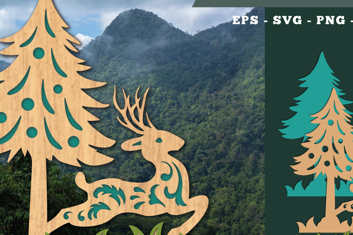 Intra απο ξύλο plywood 3mm-4mm πάχος - Deer in Forest Laser Cut Decoration  Δίασταση 20x20 cm INTRAFABR-112071282