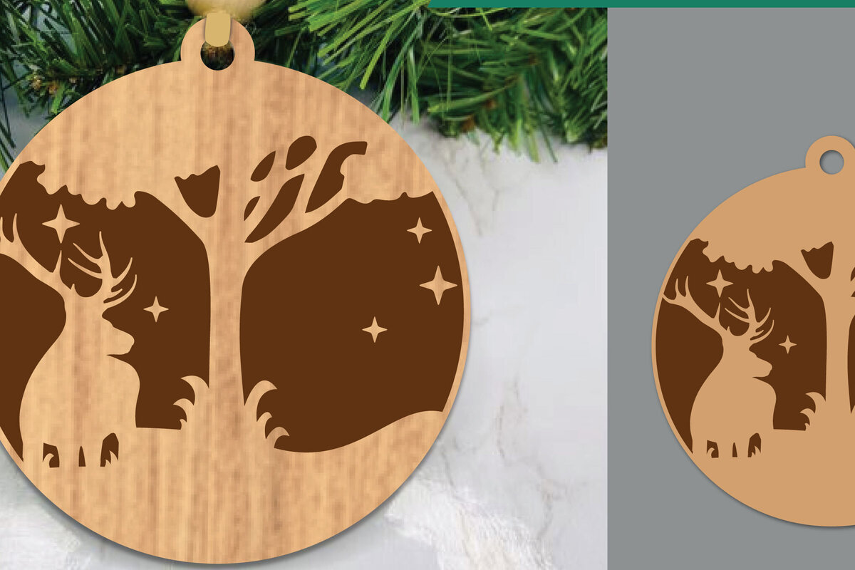 Intra απο ξύλο plywood 3mm-4mm πάχος - Στολίδι κοπής με λέιζερ ελάφια στο δάσος  1 Δίασταση 6x6 cm INTRAFABR-106020978