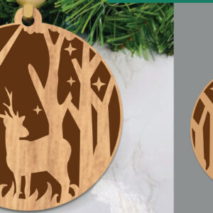 Intra απο ξύλο plywood 3mm-4mm πάχος - Στολίδι κοπής με λέιζερ ελάφια στο δάσος  2 Δίασταση 6x6 cm INTRAFABR-106021014