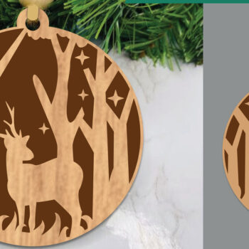 Intra απο ξύλο plywood 3mm-4mm πάχος - Στολίδι κοπής με λέιζερ ελάφια στο δάσος  2 Δίασταση 6x6 cm INTRAFABR-106021014 - Image 1