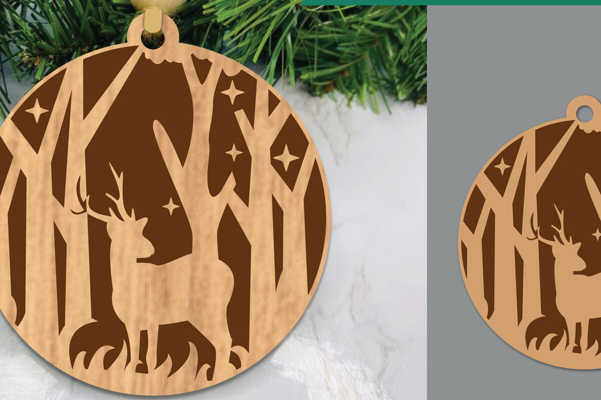 Intra απο ξύλο plywood 3mm-4mm πάχος - Στολίδι κοπής με λέιζερ ελάφια στο δάσος  2 Δίασταση 6x6 cm INTRAFABR-106021014