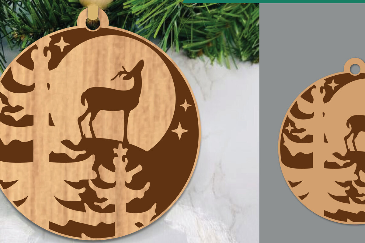 Intra απο ξύλο plywood 3mm-4mm πάχος - Ελάφια στο δάσος Κόψιμο με λέιζερ στολίδι  3 Δίασταση 6x6 cm INTRAFABR-106021054