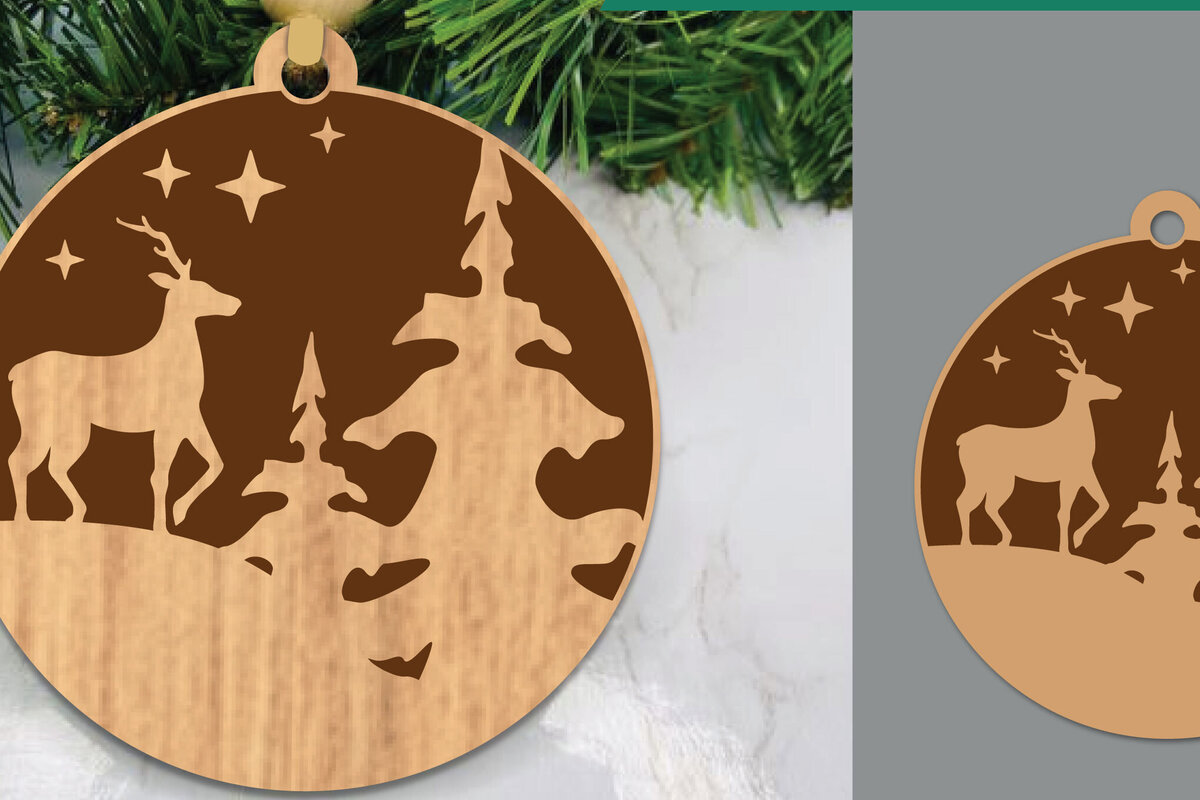 Intra απο ξύλο plywood 3mm-4mm πάχος - Στολίδι με λέιζερ ελάφια στο δάσος  4 Δίασταση 6x6 cm INTRAFABR-106021091