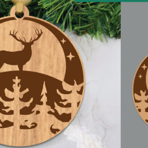 Intra απο ξύλο plywood 3mm-4mm πάχος - Στολίδι με λέιζερ ελάφια στο δάσος  5 Δίασταση 6x6 cm INTRAFABR-106021125