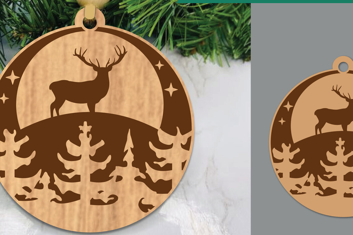 Intra απο ξύλο plywood 3mm-4mm πάχος - Στολίδι με λέιζερ ελάφια στο δάσος  5 Δίασταση 6x6 cm INTRAFABR-106021125