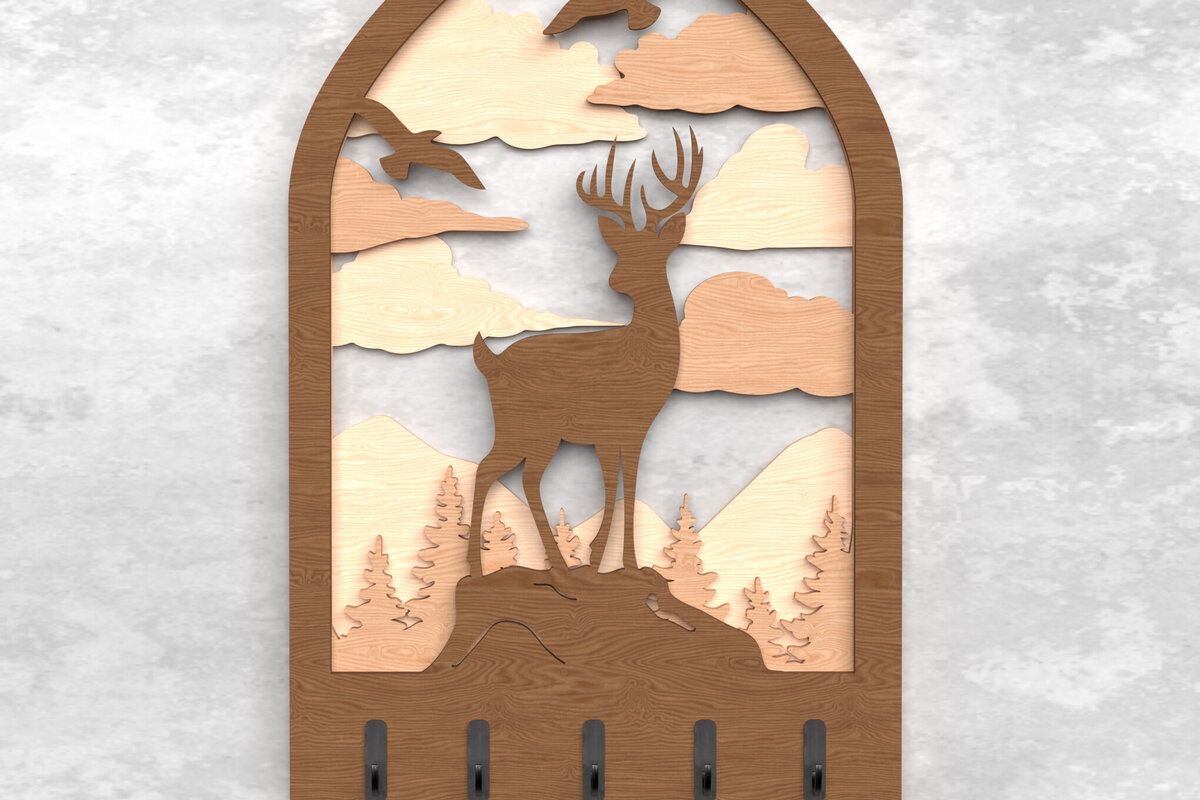 Intra απο ξύλο plywood 3mm-4mm πάχος - Ελάφια στο δάσος κλειδοθήκη Δίασταση 30x20 cm INTRAFABR-117701599