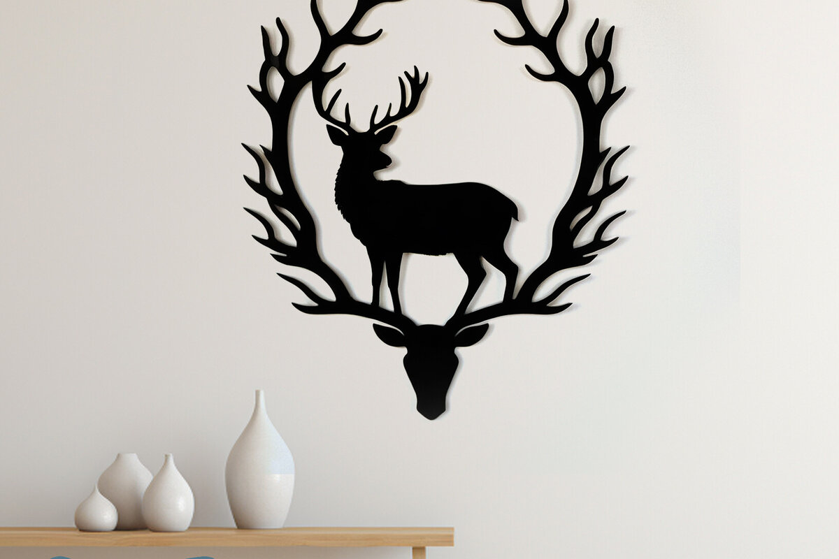 Intra απο ξύλο plywood 3mm-4mm πάχος - Ελάφια Διακόσμηση τοίχου με  DXF Δίασταση 30x20 cm INTRAFABR-97161541