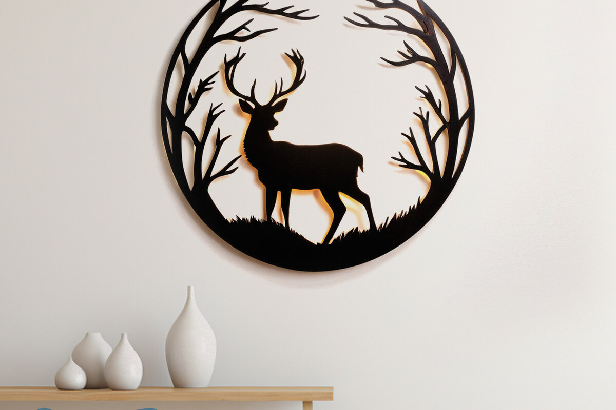 Intra απο ξύλο plywood 3mm-4mm πάχος - Ελάφια Διακόσμηση τοίχου με  DXF Δίασταση 30x20 cm INTRAFABR-97079075