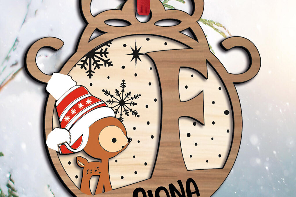 Intra απο ξύλο plywood 3mm-4mm πάχος - Ελάφια γράμμα F Χριστουγεννιάτικο στολίδι διακοπών Δίασταση 6x6 cm INTRAFABR-109747446