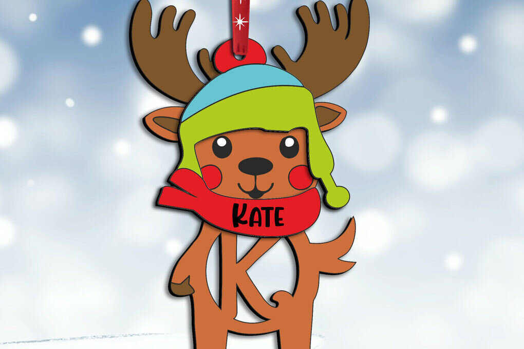 Intra απο ξύλο plywood 3mm-4mm πάχος - Ελάφια γράμμα K Χριστουγεννιάτικο στολίδι διακοπές Δίασταση 6x6 cm INTRAFABR-111375391