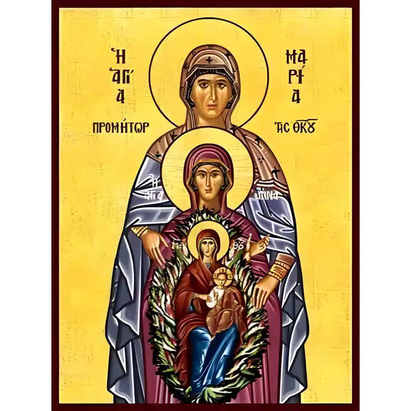 Εικόνα Ορθοδοξίας με περίγραμμα χρυσό σε ξύλο Φλαμουρίας  με  βάση Εικόνα ΑΓΙΑ ΠΡΟΜΗΤΩΡ ΜΑΡΙΑ, ΑΓΙΑ ΑΝΝΑ, ΠΑΝΑΓΙΑ ΚΑΙ ΧΡΙΣΤΟΣ Χειροποίητη Ελληνορθόδοξη εικόνα του Ιησού Χριστού, Κρεμαστή πλάκα βυζαντινής τέχνης, χριστιανική τέχνη Διάσταση 40x30 cm (10,2x7,9 ίντσες)  INTRAEK-1447757865236