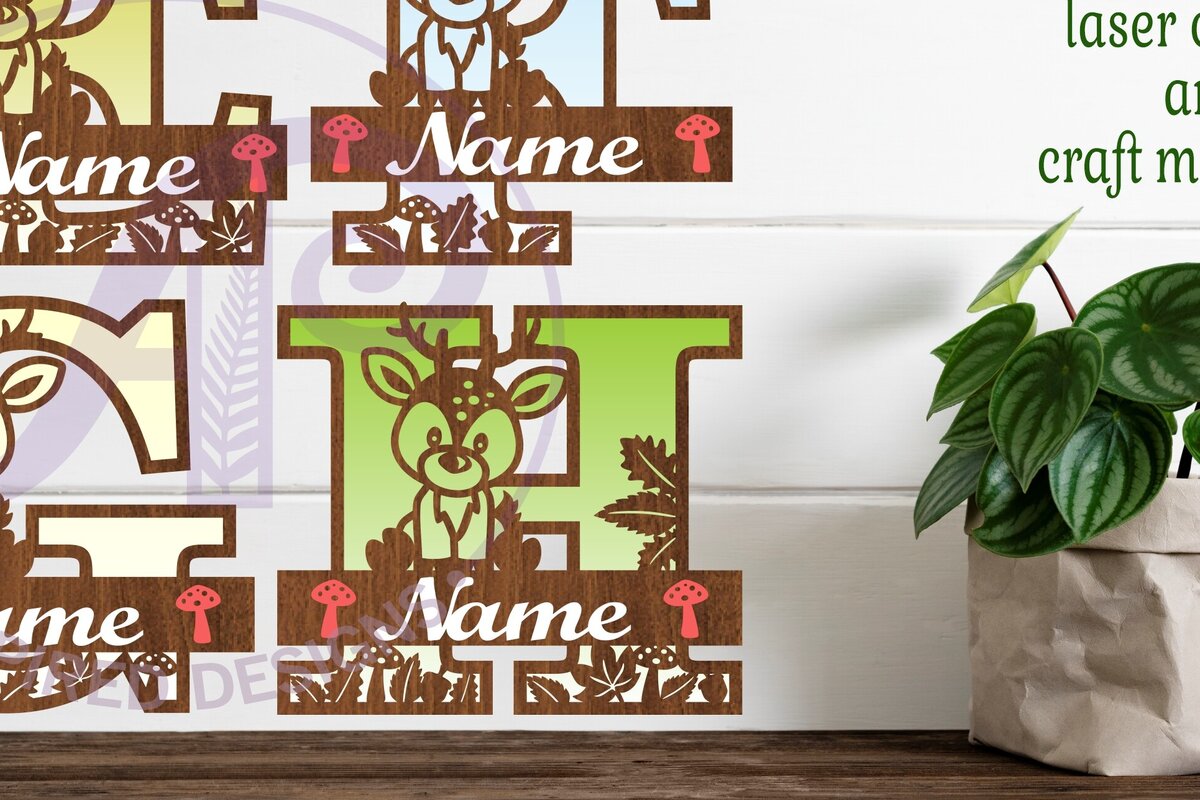 Intra απο ξύλο plywood 3mm-4mm πάχος - Μονόγραμμα ελαφιών Σημάδια ονόματος επιστολής  Δίασταση 30x20 cm INTRAFABR-84536460