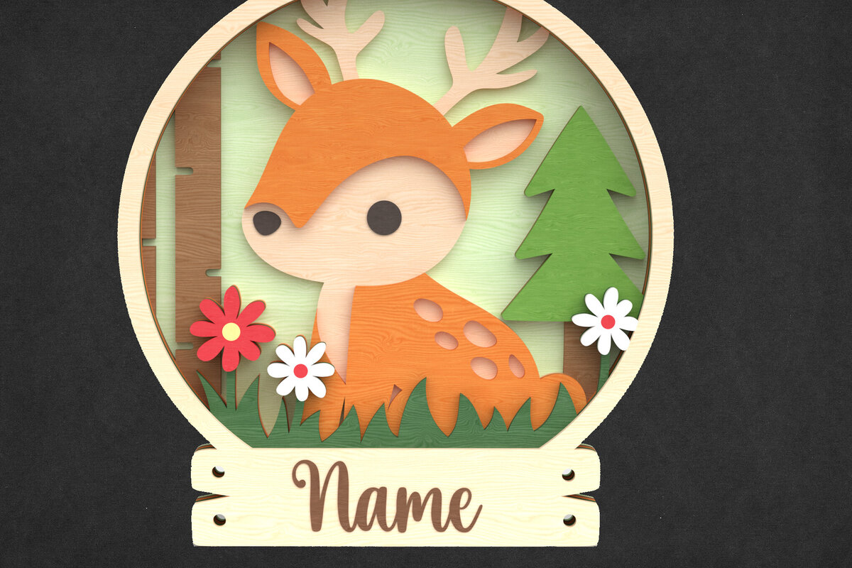 Intra απο ξύλο plywood 3mm-4mm πάχος - Σημάδι ονόματος ελαφιού - Layered Forest  Δίασταση 30x20 cm INTRAFABR-118902223