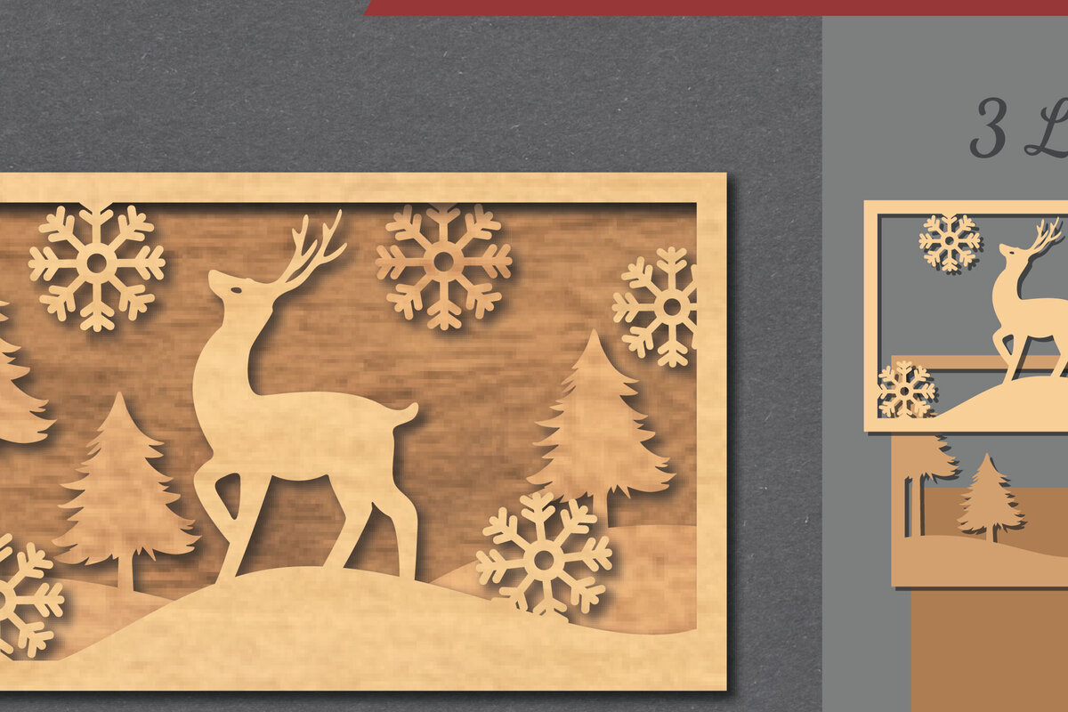 Intra απο ξύλο plywood 3mm-4mm πάχος - Deer Scene Laser Cut Decor Home  3 Δίασταση 20x20 cm INTRAFABR-112465829