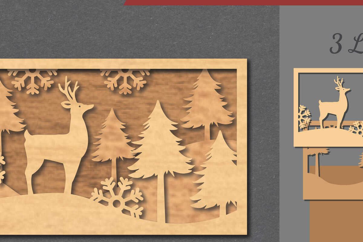 Intra απο ξύλο plywood 3mm-4mm πάχος - Deer Scene Laser Cut Decor Home  5 Δίασταση 20x20 cm INTRAFABR-112465939