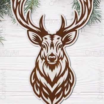 Intra απο ξύλο plywood 3mm-4mm πάχος - Deer  Laser Cut, Χριστουγεννιάτικο Στολίδι Δίασταση 6x6 cm INTRAFABR-111007372 - Image 3