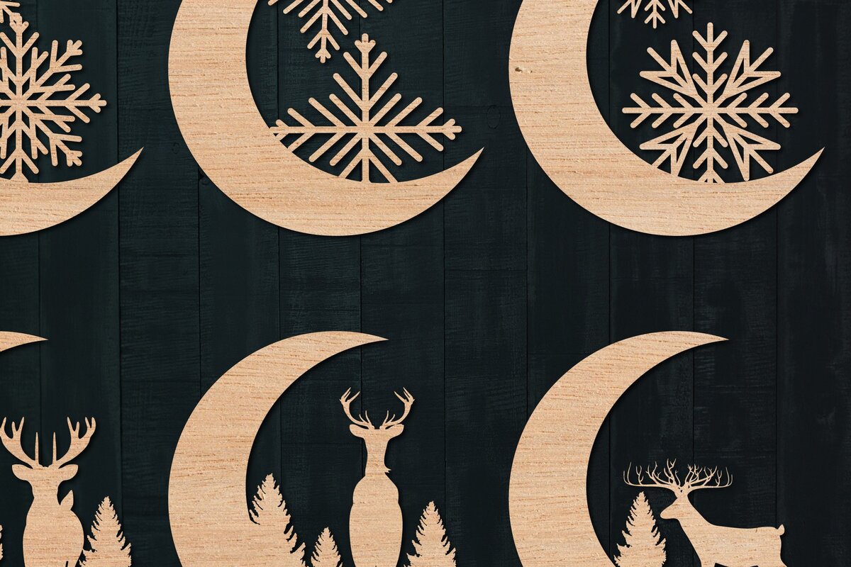 Intra απο ξύλο plywood 3mm-4mm πάχος - Πακέτο  Deers in the Forest Moon Δίασταση 25x25 cm INTRAFABR-42156950