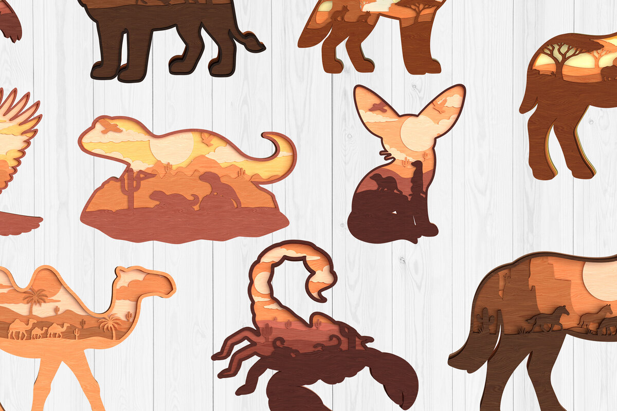 Intra απο ξύλο plywood 3mm-4mm πάχος - Πακέτο  με στρώματα άγριας ζωής στην έρημο Δίασταση 30x20 cm INTRAFABR-121364662