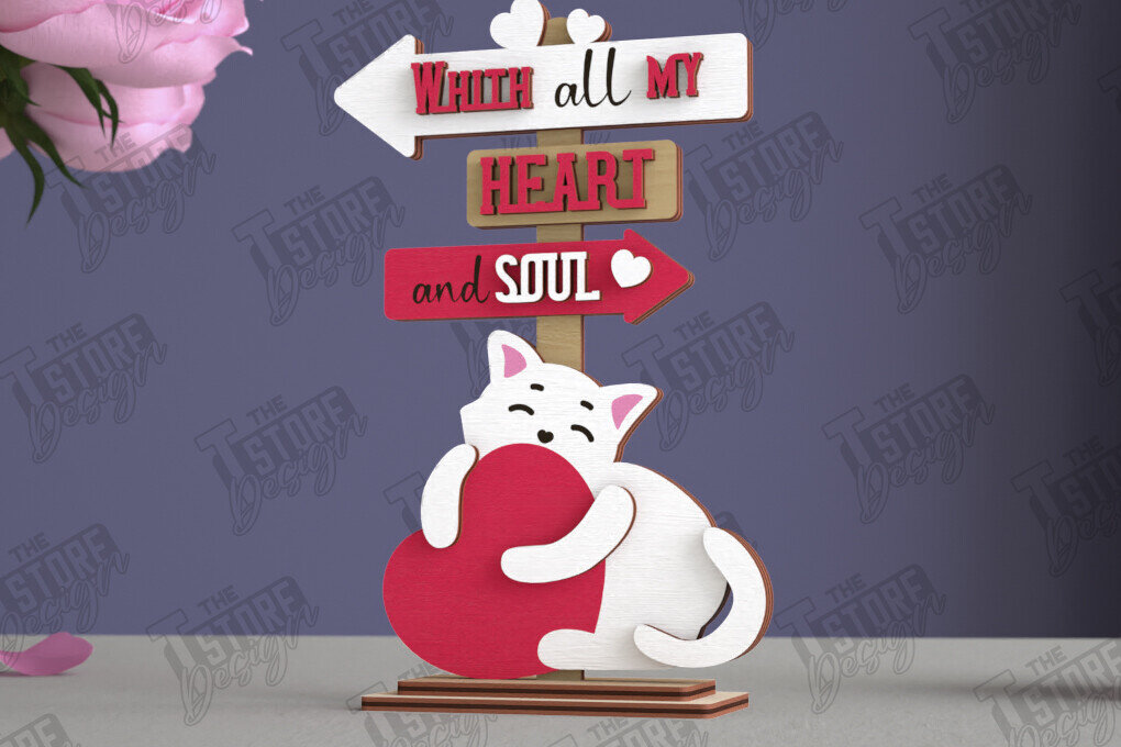 Intra απο ξύλο plywood 3mm-4mm πάχος - Επιτραπέζιο Πινακίδα κατεύθυνσης Αγίου Βαλεντίνου|CNC Δίασταση 20x20 cm INTRAFABR-112629849