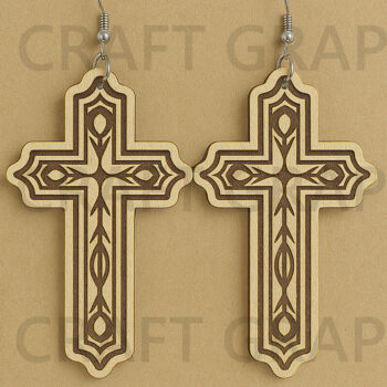 Intra απο ξύλο plywood 3mm-4mm πάχος - Αναλυτικά σκουλαρίκια Χριστιανικός Σταυρός Δίασταση 3x3 cm INTRAFABR-124493046 - Image 1