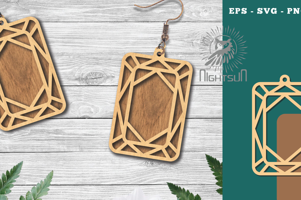 Intra απο ξύλο plywood 3mm-4mm πάχος - Σκουλαρίκια κοπής με λέιζερ με διαμάντια 8 Δίασταση 3x3 cm INTRAFABR-114021889