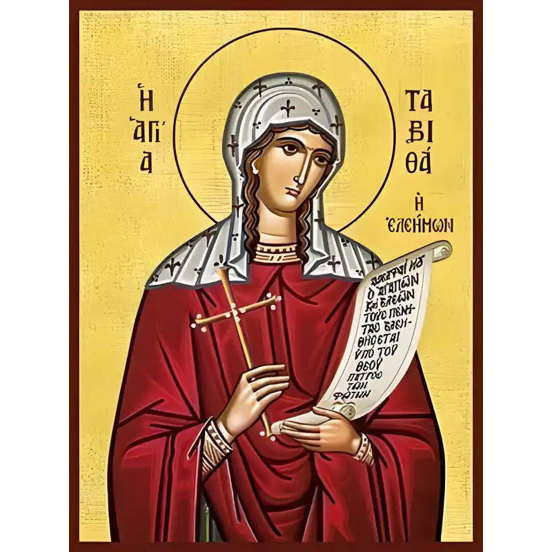 Εικόνα Ορθοδοξίας με περίγραμμα χρυσό σε ξύλο Φλαμουρίας  με  βάση Εικόνα ΑΓΙΑ ΤΑΒΙΘΑ, Η ΕΛΕΗΜΩΝ, Η ΧΗΡΑ ΠΟΥ ΑΝΕΣΤΗΣΕ Ο ΑΠΟΣΤΟΛΟΣ ΠΕΤΡΟΣ Χειροποίητη Ελληνορθόδοξη εικόνα του Ιησού Χριστού, Κρεμαστή πλάκα βυζαντινής τέχνης, χριστιανική τέχνη Διάσταση 40x30 cm (10,2x7,9 ίντσες)  INTRAEK-1447757865228