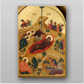 Εικόνα Ορθοδοξίας με περίγραμμα χρυσό σε ξύλο Φλαμουρίας  με  βάση Εικόνα της Γέννησης του Χριστού - Χειροποίητη Ελληνορθόδοξη , Κρεμαστή πλάκα βυζαντινής τέχνης, χριστιανική τέχνη Διάσταση 15x11 cm (5,9 x 4,3 ίντσες) INTRAEK-21026 - Image 1