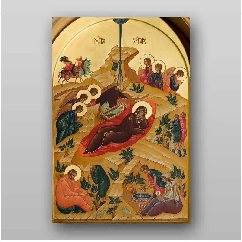 Εικόνα Ορθοδοξίας με περίγραμμα χρυσό σε ξύλο Φλαμουρίας  με  βάση Εικόνα της Γέννησης του Χριστού - Χειροποίητη Ελληνορθόδοξη , Κρεμαστή πλάκα βυζαντινής τέχνης, χριστιανική τέχνη Διάσταση 15x11 cm (5,9 x 4,3 ίντσες) INTRAEK-21026