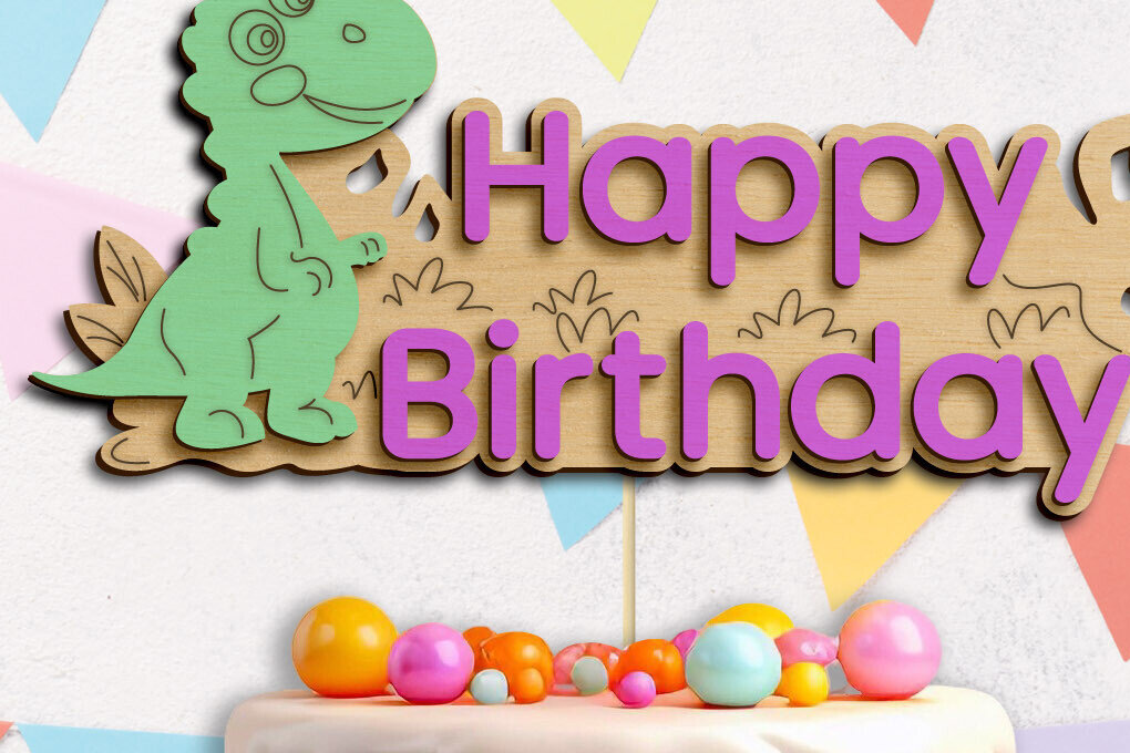 Intra απο ξύλο plywood 3mm-4mm πάχος - Dino Birthday , Cake Topper Laser Cut Δίασταση 20x20 cm INTRAFABR-119600436