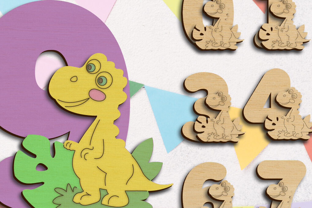 Intra απο ξύλο plywood 3mm-4mm πάχος - Dino Cake Topper 3d Birthday Numbers  Δίασταση 6x3 cm INTRAFABR-119599700