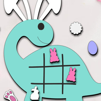 Intra απο ξύλο plywood 3mm-4mm πάχος - Dino Easter Tic Tac Toe Kid Game Παιδί Δίασταση 15x15 cm INTRAFABR-114022821 - Image 1