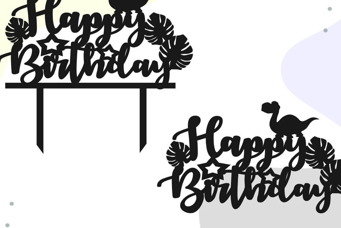 Intra απο ξύλο plywood 3mm-4mm πάχος - Dino Happy Birthday Cake Topper  Δίασταση 20x20 cm INTRAFABR-38262003