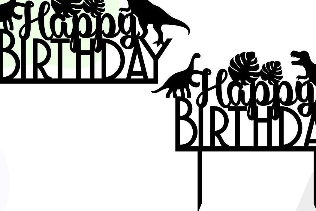 Intra απο ξύλο plywood 3mm-4mm πάχος - Dino Happy Birthday Cake Topper  Δίασταση 20x20 cm INTRAFABR-32100154