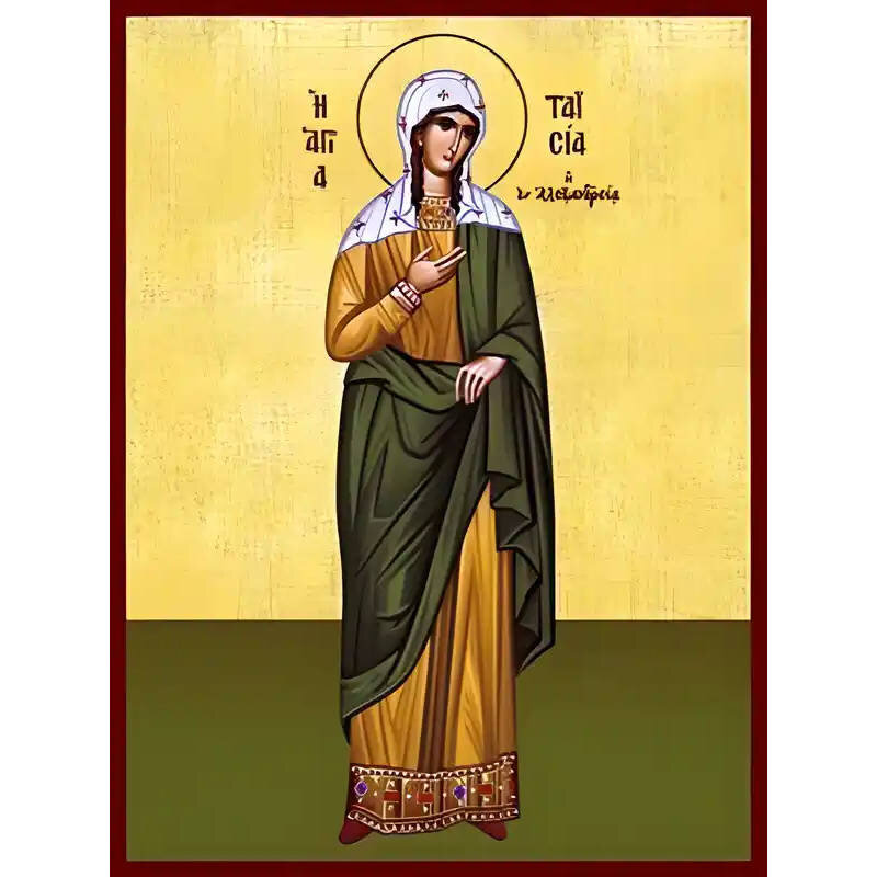 Εικόνα Ορθοδοξίας με περίγραμμα χρυσό σε ξύλο Φλαμουρίας  με  βάση Εικόνα ΑΓΙΑ ΤΑΪΣΙΑ Η ΘΑΙΣ, Η ΕΝ ΑΛΕΞΑΝΔΡΕΙΑ, ΟΛΟΣΩΜΗ Χειροποίητη Ελληνορθόδοξη εικόνα του Ιησού Χριστού, Κρεμαστή πλάκα βυζαντινής τέχνης, χριστιανική τέχνη Διάσταση 40x30 cm (10,2x7,9 ίντσες)  INTRAEK-1447757865227