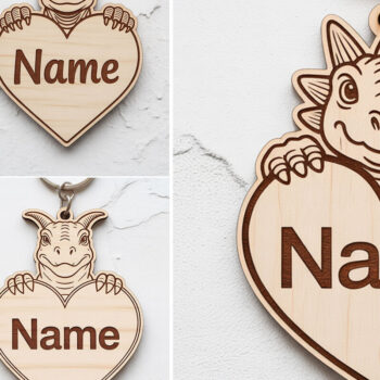 Intra απο ξύλο plywood 3mm-4mm πάχος - Πακέτο μπρελόκ με όνομα Dino Heart Δίασταση 4x4 cm INTRAFABR-122738243 - Image 1