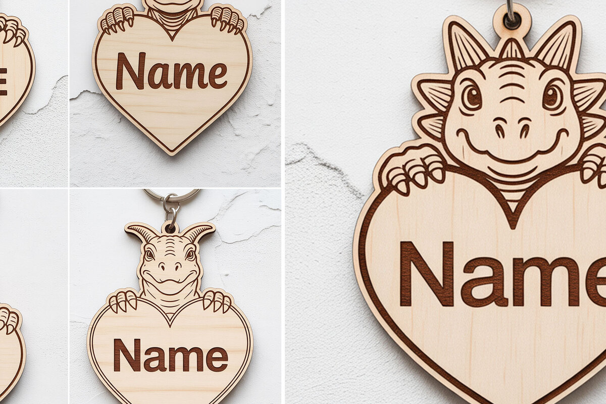 Intra απο ξύλο plywood 3mm-4mm πάχος - Πακέτο μπρελόκ με όνομα Dino Heart Δίασταση 4x4 cm INTRAFABR-122738243