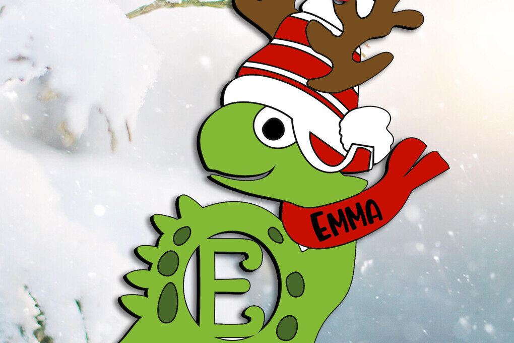 Intra απο ξύλο plywood 3mm-4mm πάχος - Dino Letter E Χριστουγεννιάτικο στολίδι διακοπές Δίασταση 6x6 cm INTRAFABR-111611443