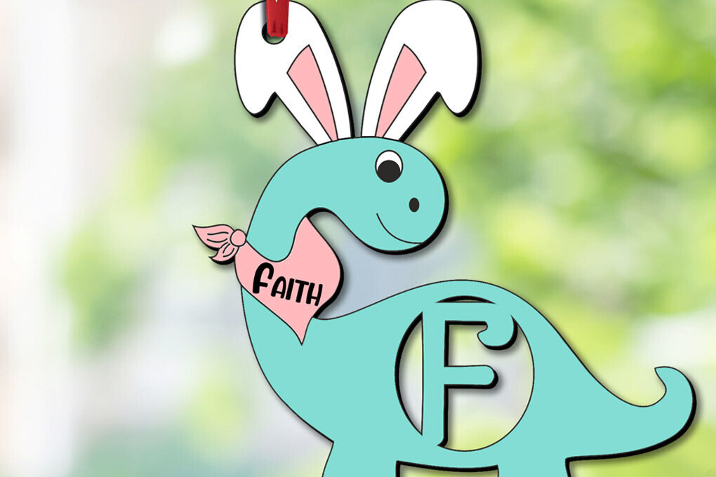 Intra απο ξύλο plywood 3mm-4mm πάχος - Dino Letter F Πασχαλινό καλάθι Όνομα Ετικέτα  Δίασταση 6x6 cm INTRAFABR-112385554