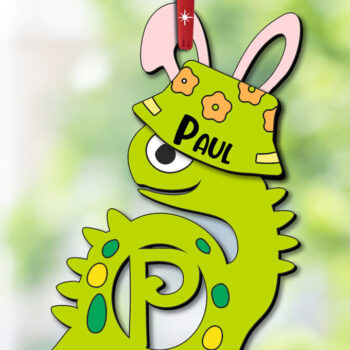 Intra απο ξύλο plywood 3mm-4mm πάχος - Dino Letter P Πασχαλινό Στολίδι Καλάθι Δίασταση 6x6 cm INTRAFABR-112234117 - Image 2