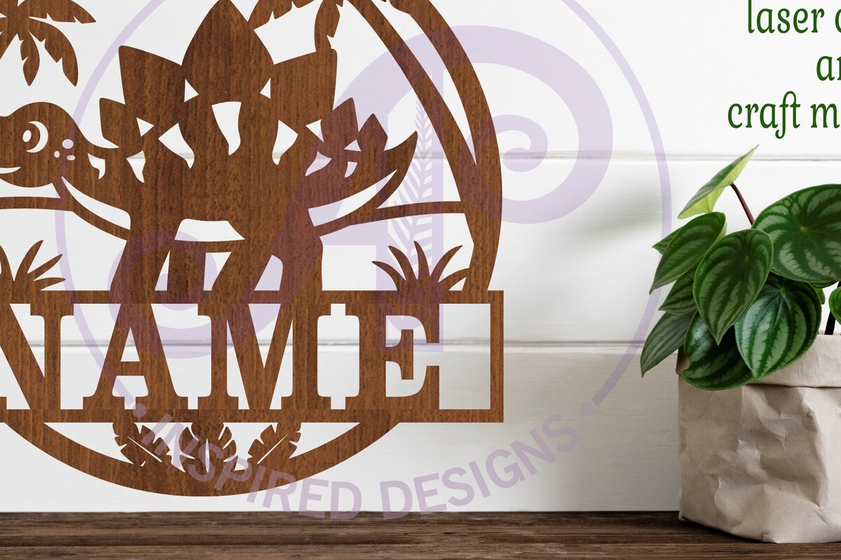 Intra απο ξύλο plywood 3mm-4mm πάχος - Σήμα ονόματος Dino Stegosaurus  Laser Cut Δίασταση 30x20 cm INTRAFABR-99848395