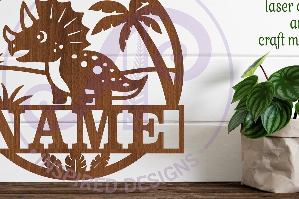 Intra απο ξύλο plywood 3mm-4mm πάχος - Σήμα ονόματος Dino Triceratops  Laser Cut Δίασταση 30x20 cm INTRAFABR-99668460