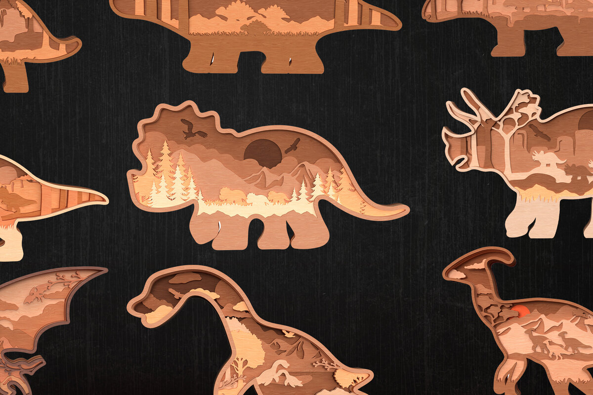 Intra απο ξύλο plywood 3mm-4mm πάχος - Πακέτο  3D Layered Dinosaur Δίασταση 6x6 cm INTRAFABR-119557909