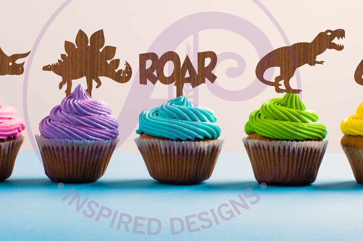 Intra απο ξύλο plywood 3mm-4mm πάχος - Dinosaur Cupcake Toppers, 6 Σχέδια  Δίασταση 30x20 cm INTRAFABR-86192176