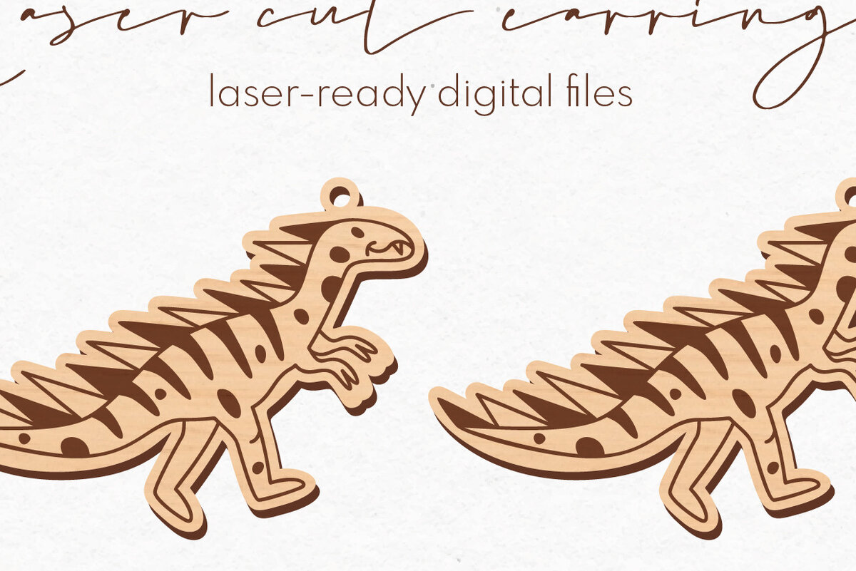 Intra απο ξύλο plywood 3mm-4mm πάχος -  κοπής με λέιζερ σκουλαρίκια Dinosaur Δίασταση 3x3 cm INTRAFABR-75081472