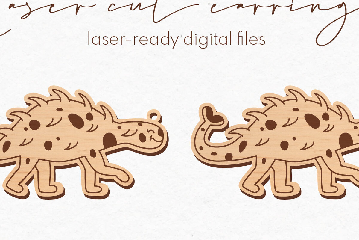 Intra απο ξύλο plywood 3mm-4mm πάχος -  κοπής με λέιζερ σκουλαρίκια Dinosaur Δίασταση 3x3 cm INTRAFABR-70019987