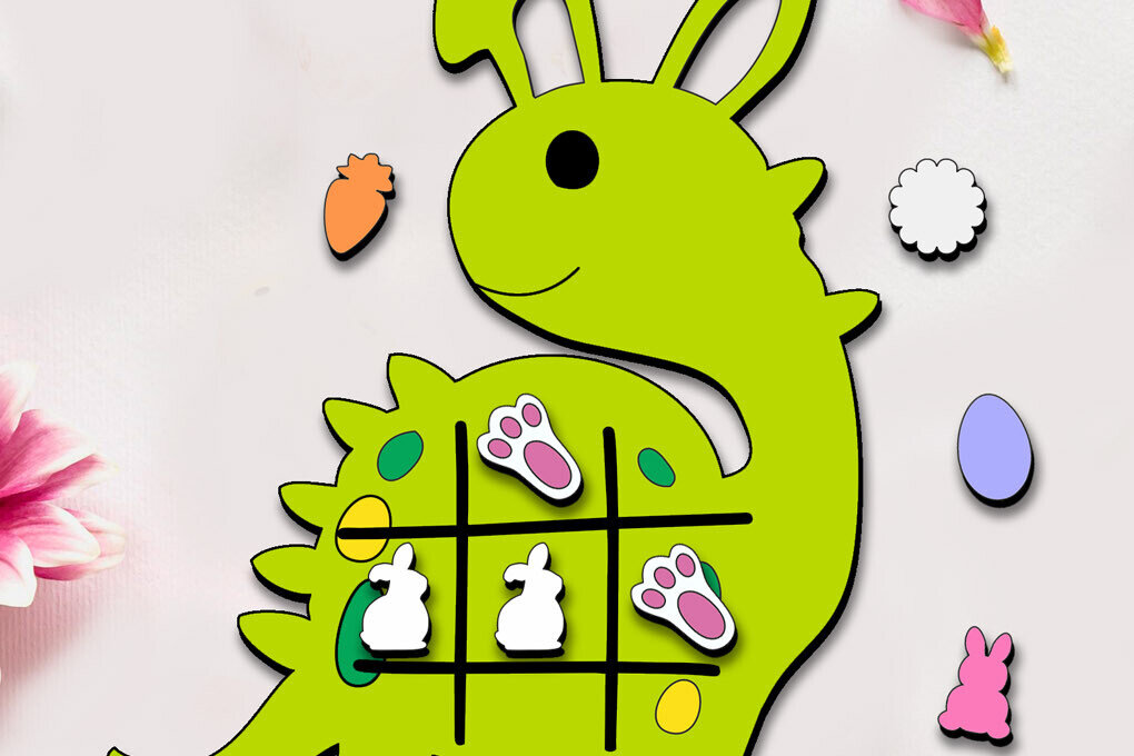 Intra απο ξύλο plywood 3mm-4mm πάχος - Dinosaur Easter Tic Tac Toe Kid Game  Δίασταση 15x15 cm INTRAFABR-114022853