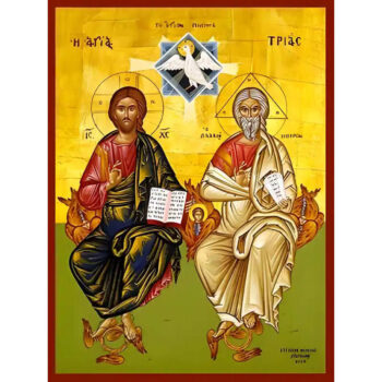 Εικόνα Ορθοδοξίας με περίγραμμα χρυσό σε ξύλο Φλαμουρίας  με  βάση Εικόνα ΑΓΙΑ ΤΡΙΑΣ (ΑΝΘΡΩΠΟΜΟΡΦΟ) Χειροποίητη Ελληνορθόδοξη εικόνα του Ιησού Χριστού, Κρεμαστή πλάκα βυζαντινής τέχνης, χριστιανική τέχνη Διάσταση 40x30 cm (10,2x7,9 ίντσες)  INTRAEK-1447757865225 - Image 1