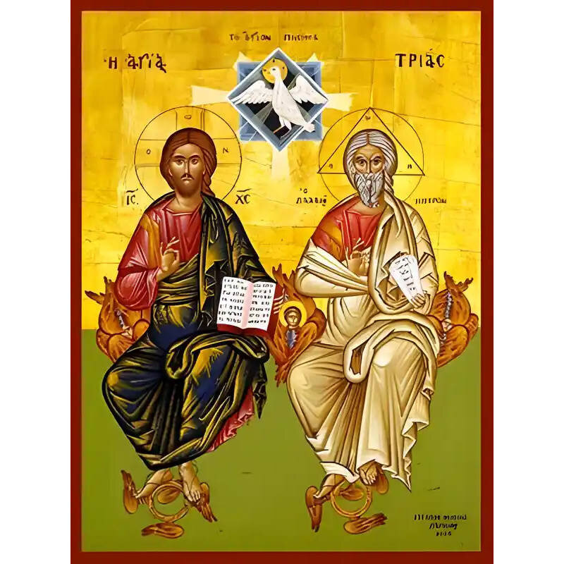 Εικόνα Ορθοδοξίας με περίγραμμα χρυσό σε ξύλο Φλαμουρίας  με  βάση Εικόνα ΑΓΙΑ ΤΡΙΑΣ (ΑΝΘΡΩΠΟΜΟΡΦΟ) Χειροποίητη Ελληνορθόδοξη εικόνα του Ιησού Χριστού, Κρεμαστή πλάκα βυζαντινής τέχνης, χριστιανική τέχνη Διάσταση 40x30 cm (10,2x7,9 ίντσες)  INTRAEK-1447757865225