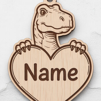 Intra απο ξύλο plywood 3mm-4mm πάχος - Μπρελόκ Όνομα Καρδιάς Δεινοσαύρου Δίασταση 4x4 cm INTRAFABR-122738153 - Image 2